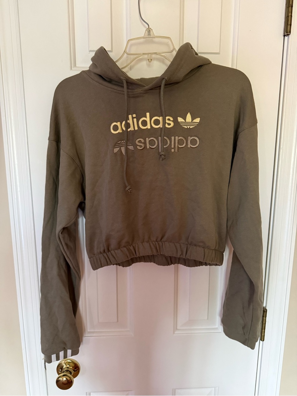 adidas Olive Green Cropped Crewneck Hoodie